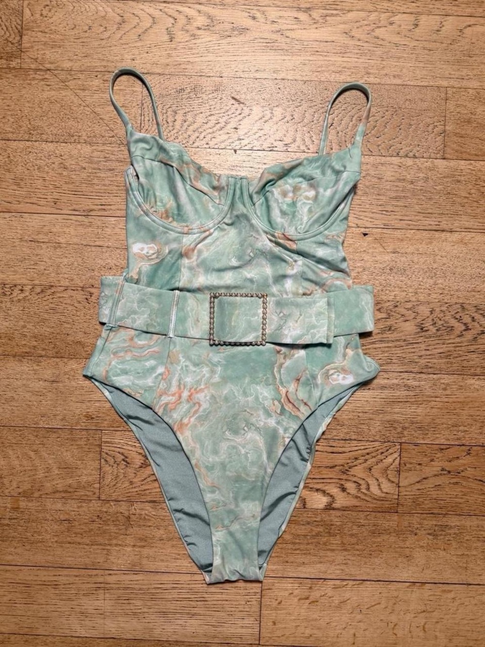 WeWoreWhat Marble Print Belted One Piece Swimsuit